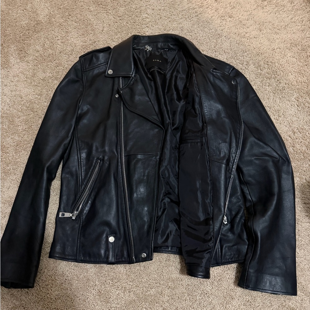 Men's Black Zara Leather Jacket - Picture 2 of 3